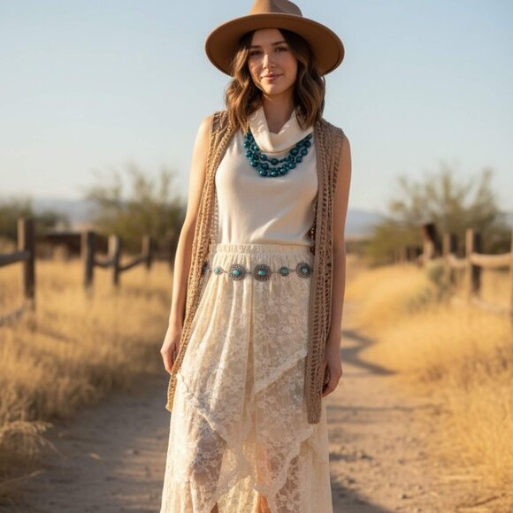 Silver Textured Turquoise Western Concho Belt - Picture 2 of 4